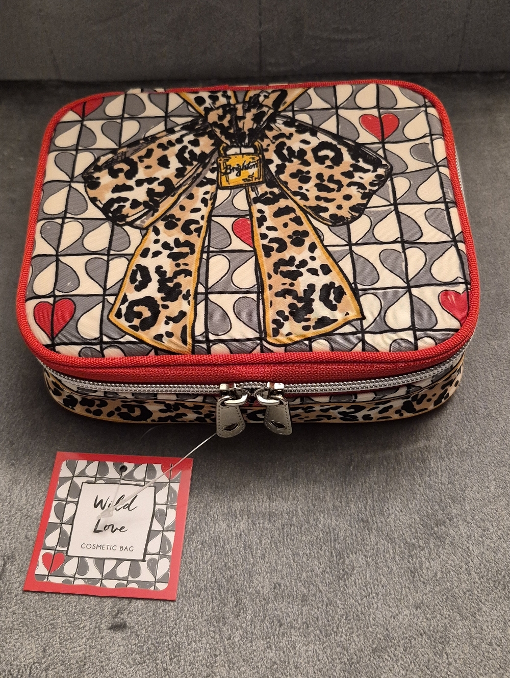 Brighton Wild Love Leopard Bow Jewelry Case/ Cosmetic Case - Red Trim